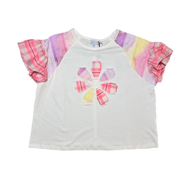 SAGE + FIG Full Size Daisy Flower Applique Patch with Plaid Contrast Top White - Picture 9 of 11